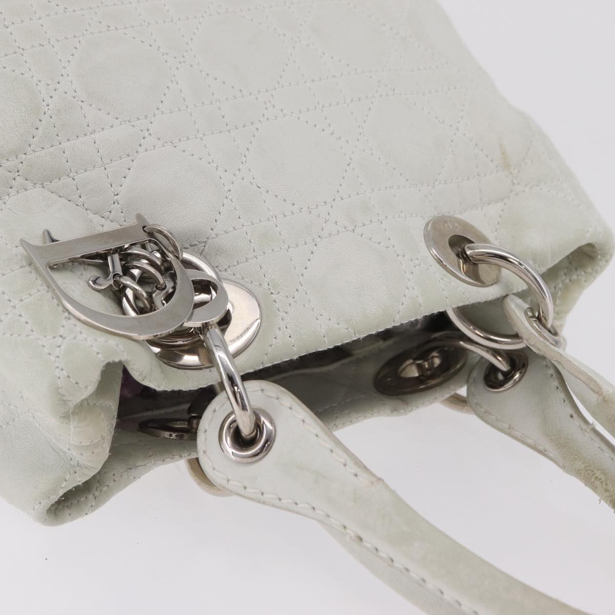 Christian Dior Lady Dior Canage Hand Bag Leather White Silver Auth ep16079