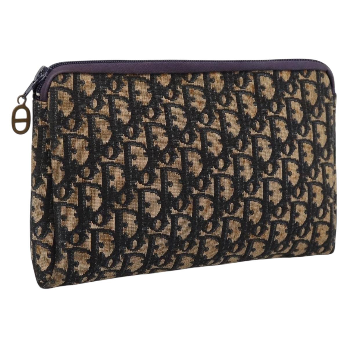 Christian Dior Trotter Canvas Clutch Bag Navy Gold Auth ep16080