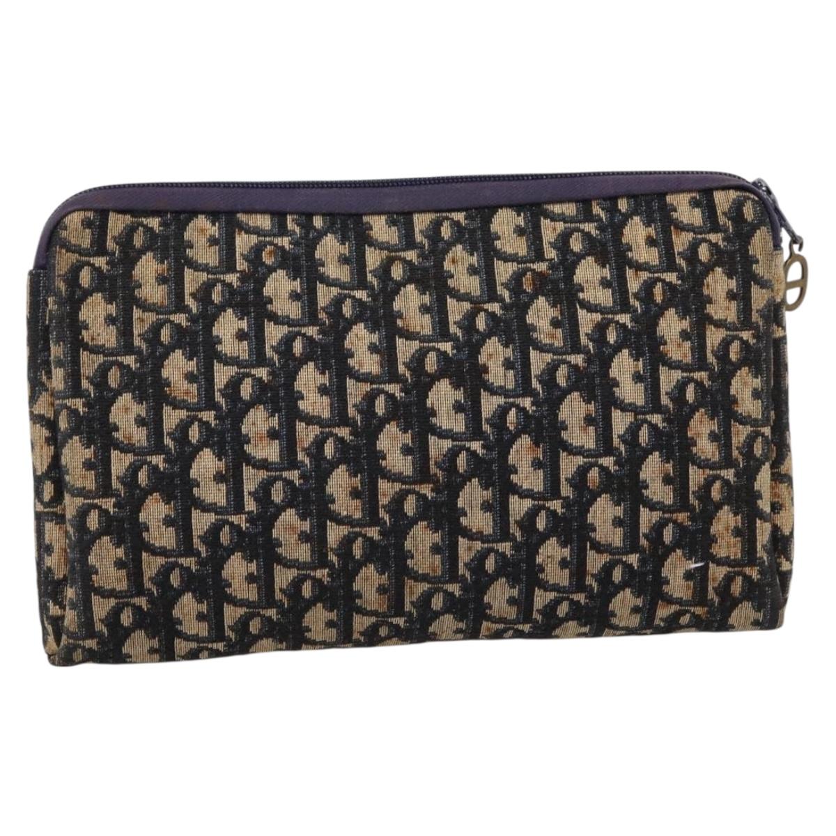 Christian Dior Trotter Canvas Clutch Bag Navy Gold Auth ep16080