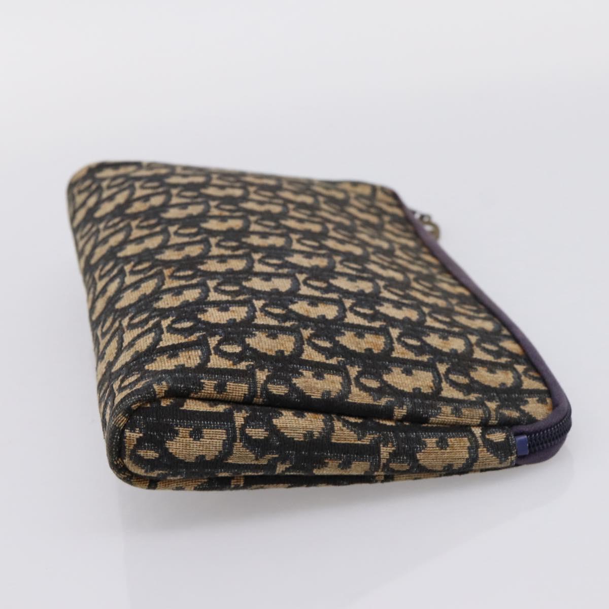 Christian Dior Trotter Canvas Clutch Bag Navy Gold Auth ep16080
