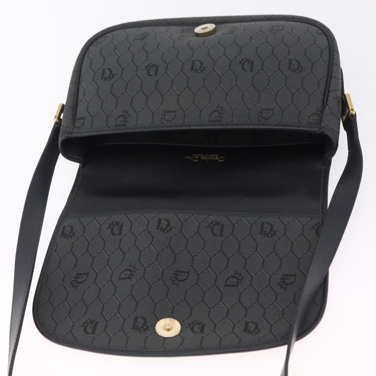 Christian Dior Honeycomb Canvas Shoulder Bag PVC Black Gold Auth ep16081A