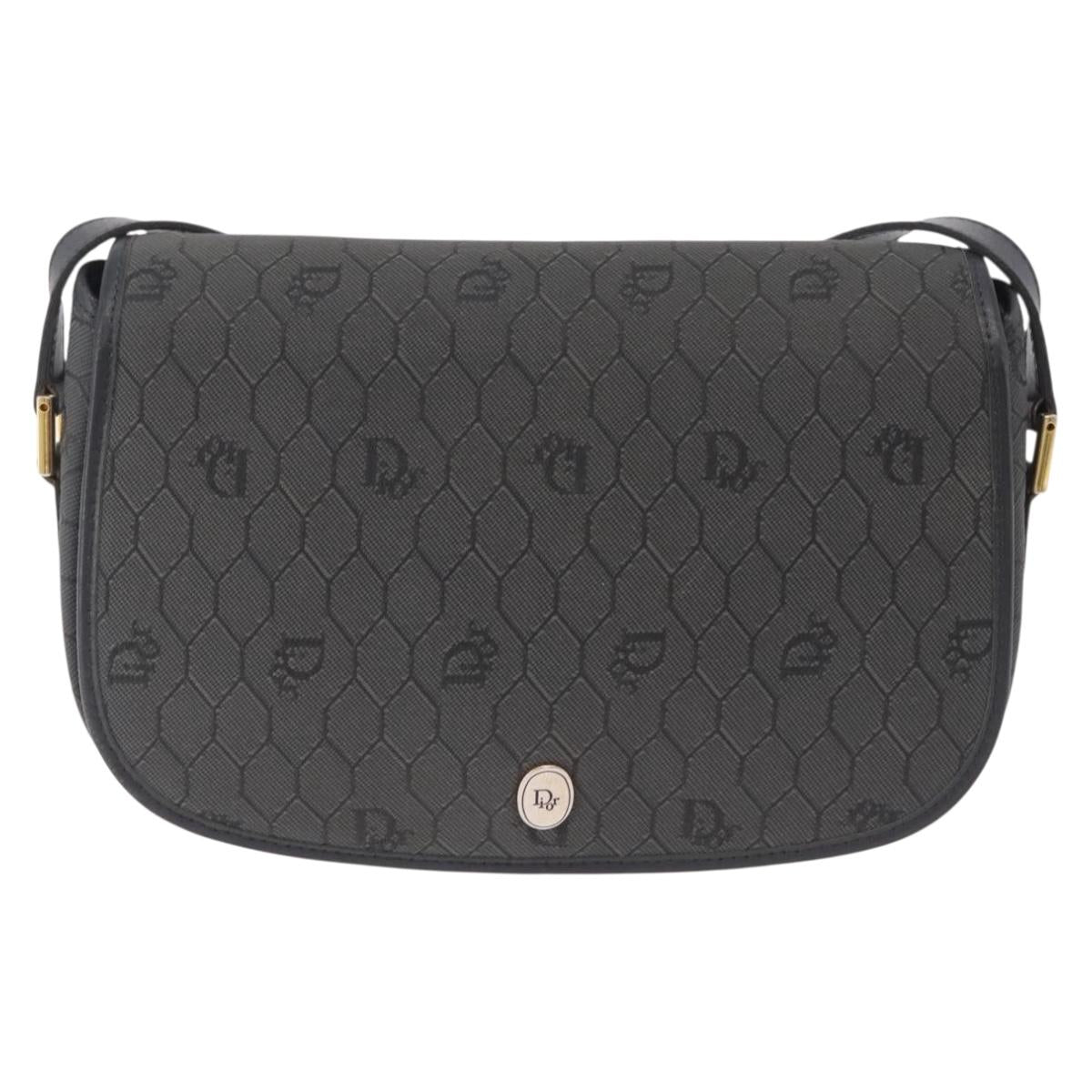 Christian Dior Honeycomb Canvas Shoulder Bag PVC Black Gold Auth ep16081A
