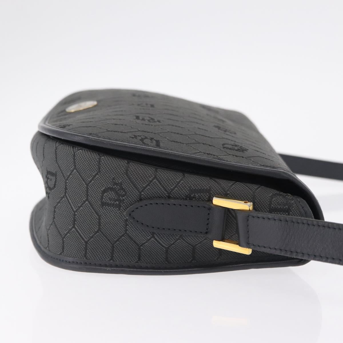 Christian Dior Honeycomb Canvas Shoulder Bag PVC Black Gold Auth ep16081A