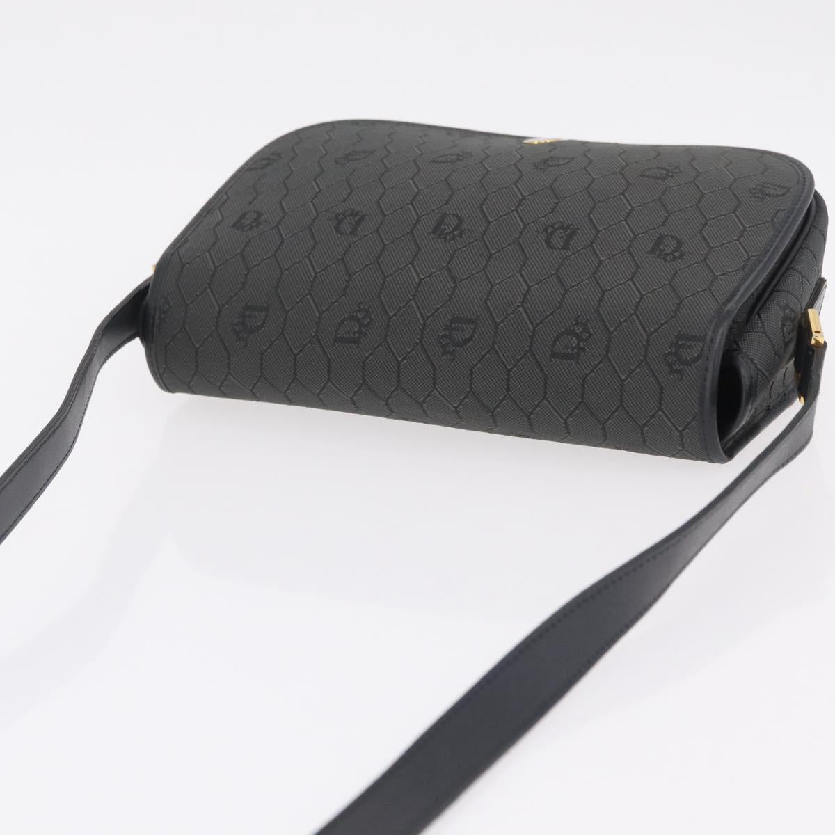 Christian Dior Honeycomb Canvas Shoulder Bag PVC Black Gold Auth ep16081A