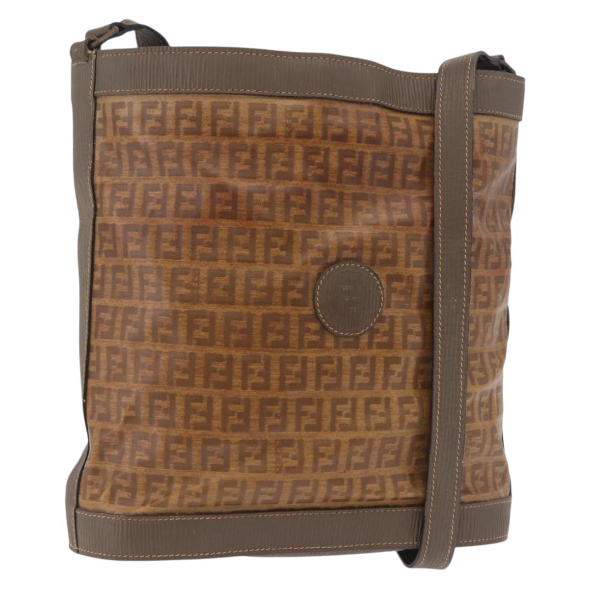 FENDI Zucchino Canvas Shoulder Bag PVC Beige Auth ep16083