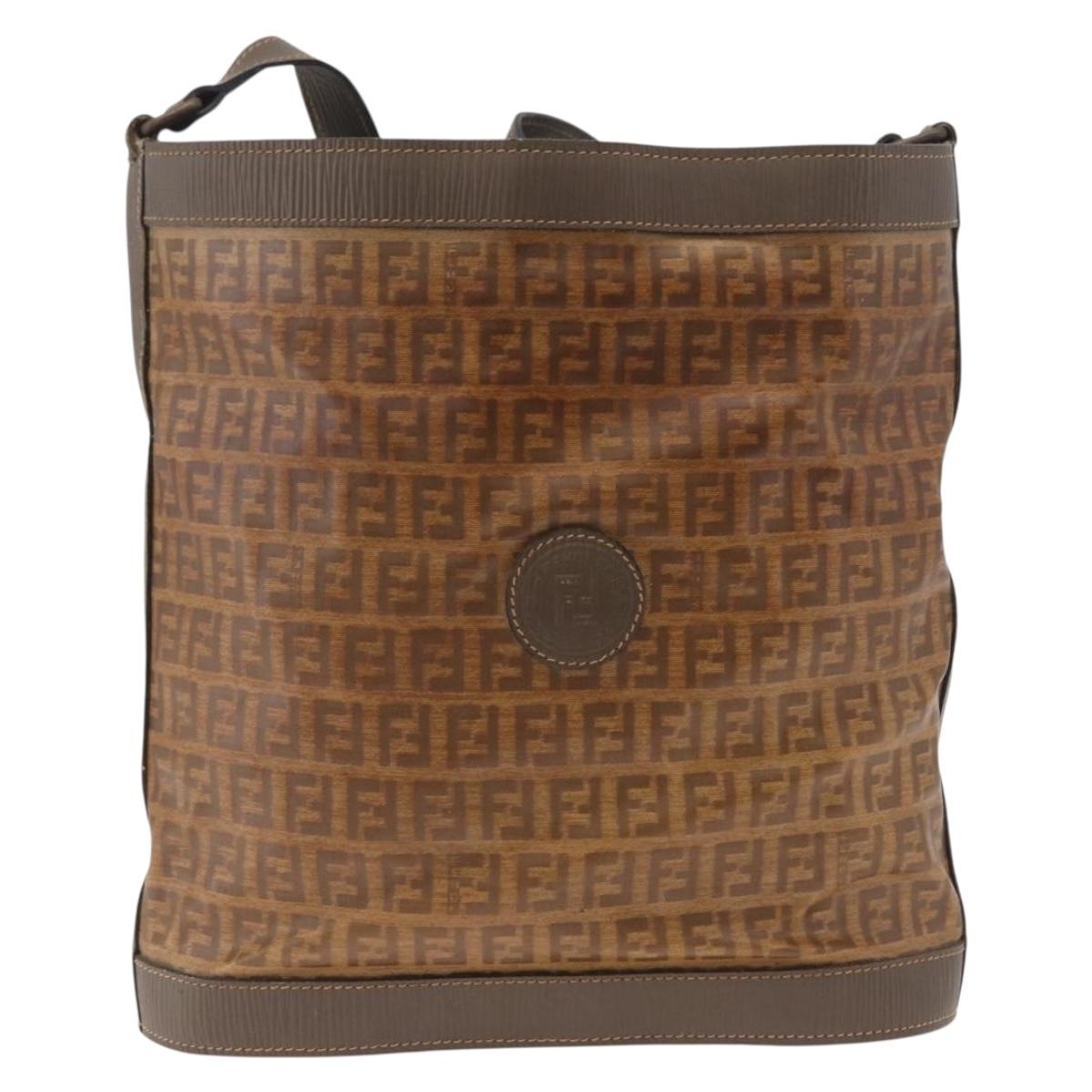 FENDI Zucchino Canvas Shoulder Bag PVC Beige Auth ep16083