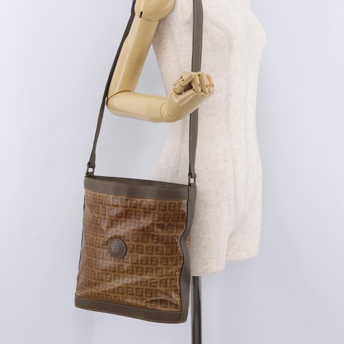 FENDI Zucchino Canvas Shoulder Bag PVC Beige Auth ep16083
