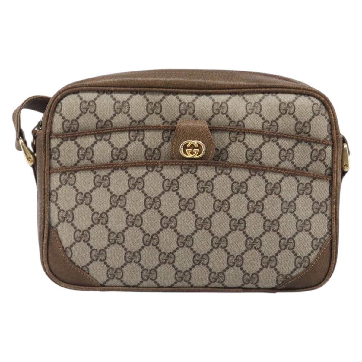 GUCCI GG Supreme Shoulder Bag PVC Beige Gold Auth ep16085