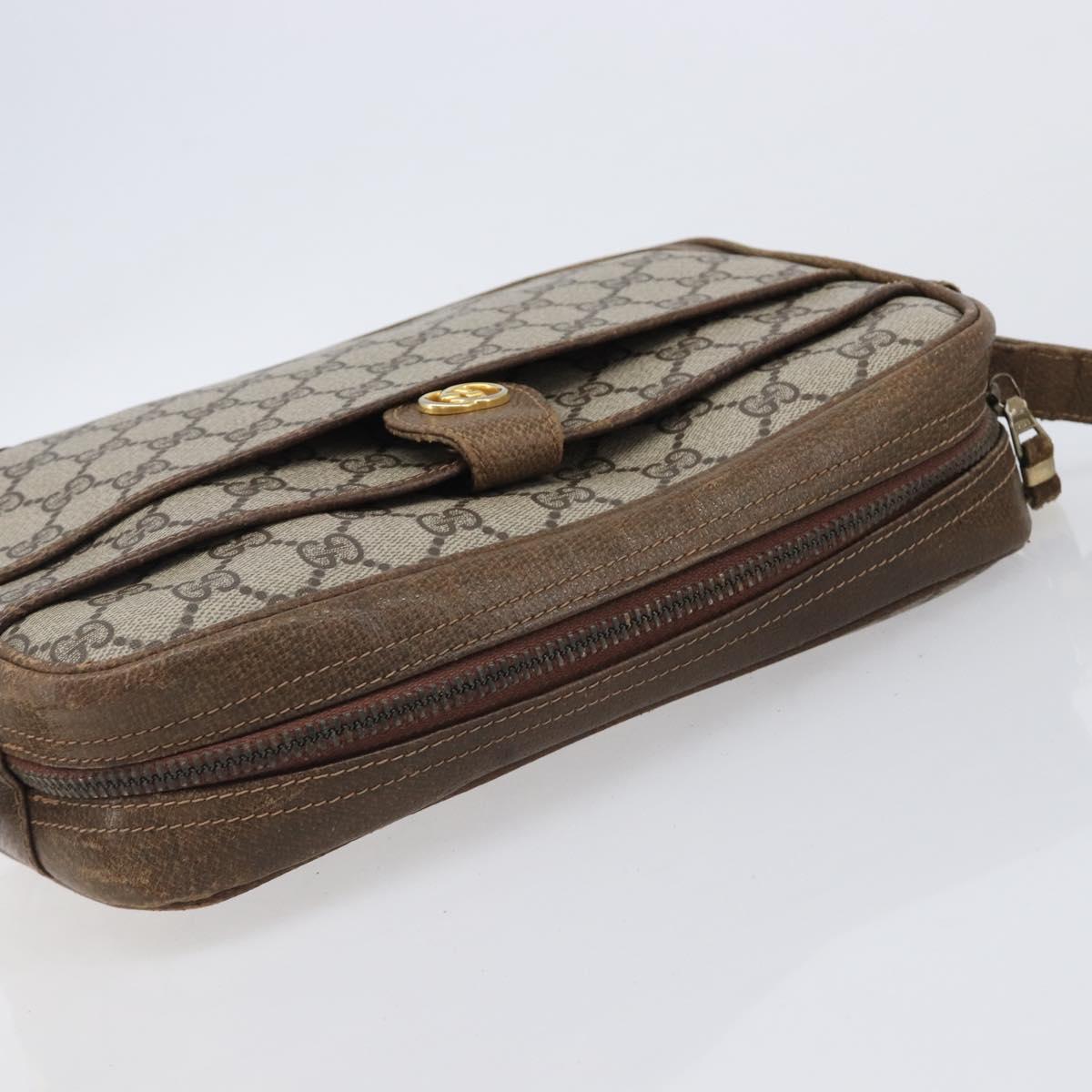 GUCCI GG Supreme Shoulder Bag PVC Beige Gold Auth ep16085
