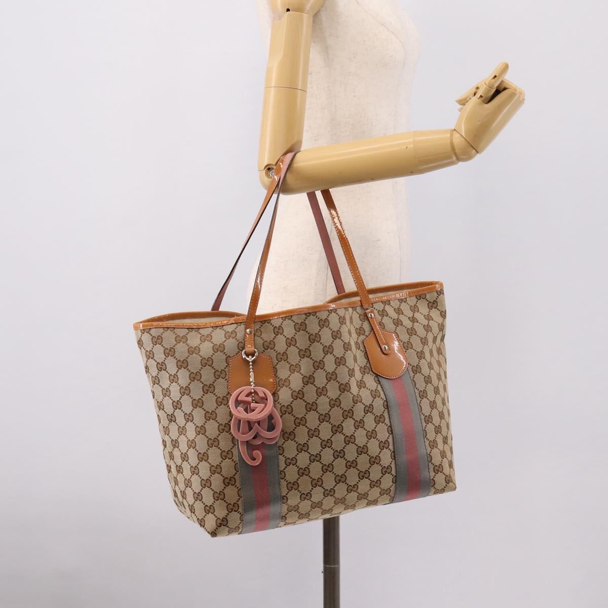GUCCI GG Canvas Tote Bag Beige Gold 211970 Auth ep16087
