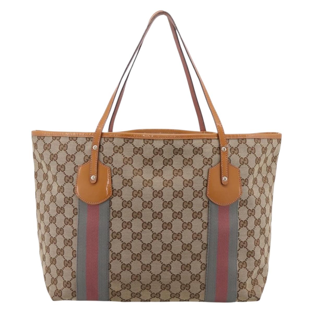 GUCCI GG Canvas Tote Bag Beige Gold 211970 Auth ep16087
