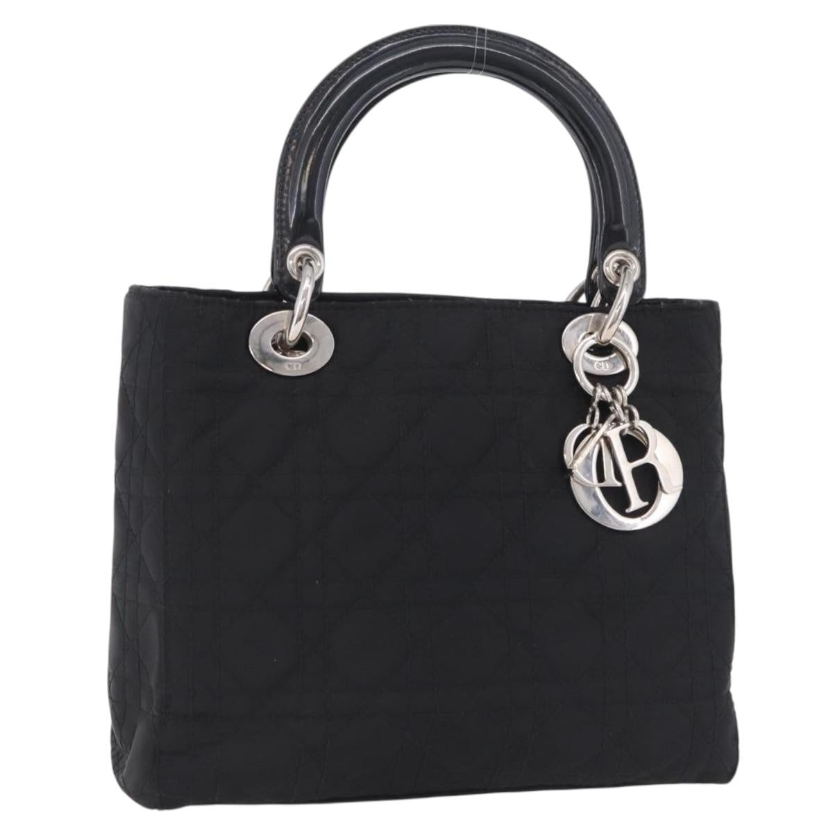 Christian Dior Lady Dior Canage Hand Bag Nylon Black Silver Auth ep16089A