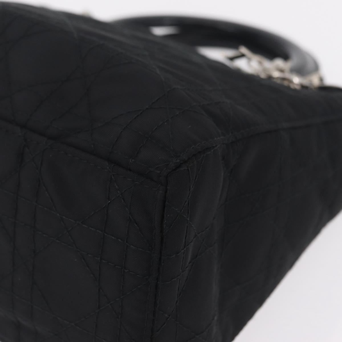 Christian Dior Lady Dior Canage Hand Bag Nylon Black Silver Auth ep16089A