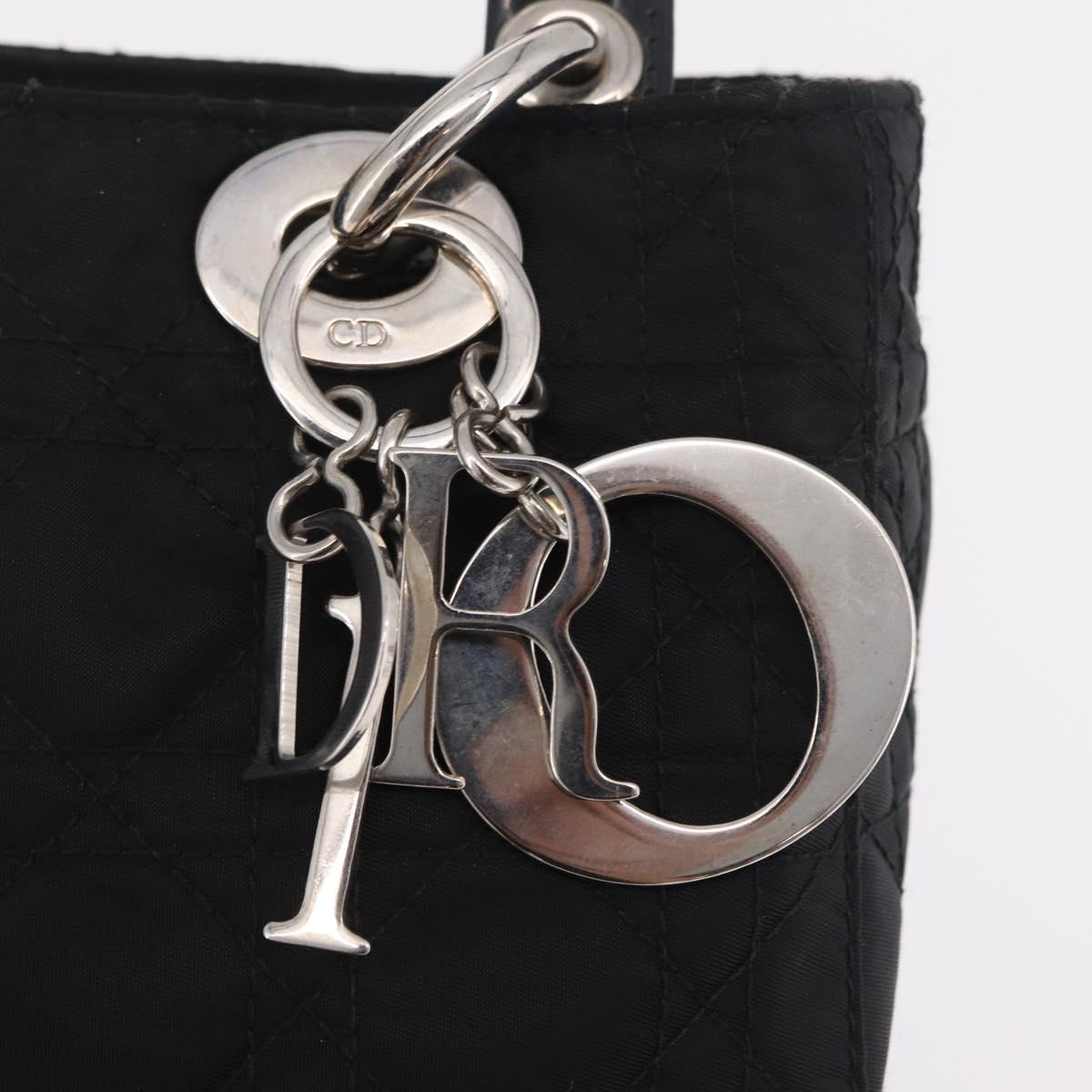 Christian Dior Lady Dior Canage Hand Bag Nylon Black Silver Auth ep16089A