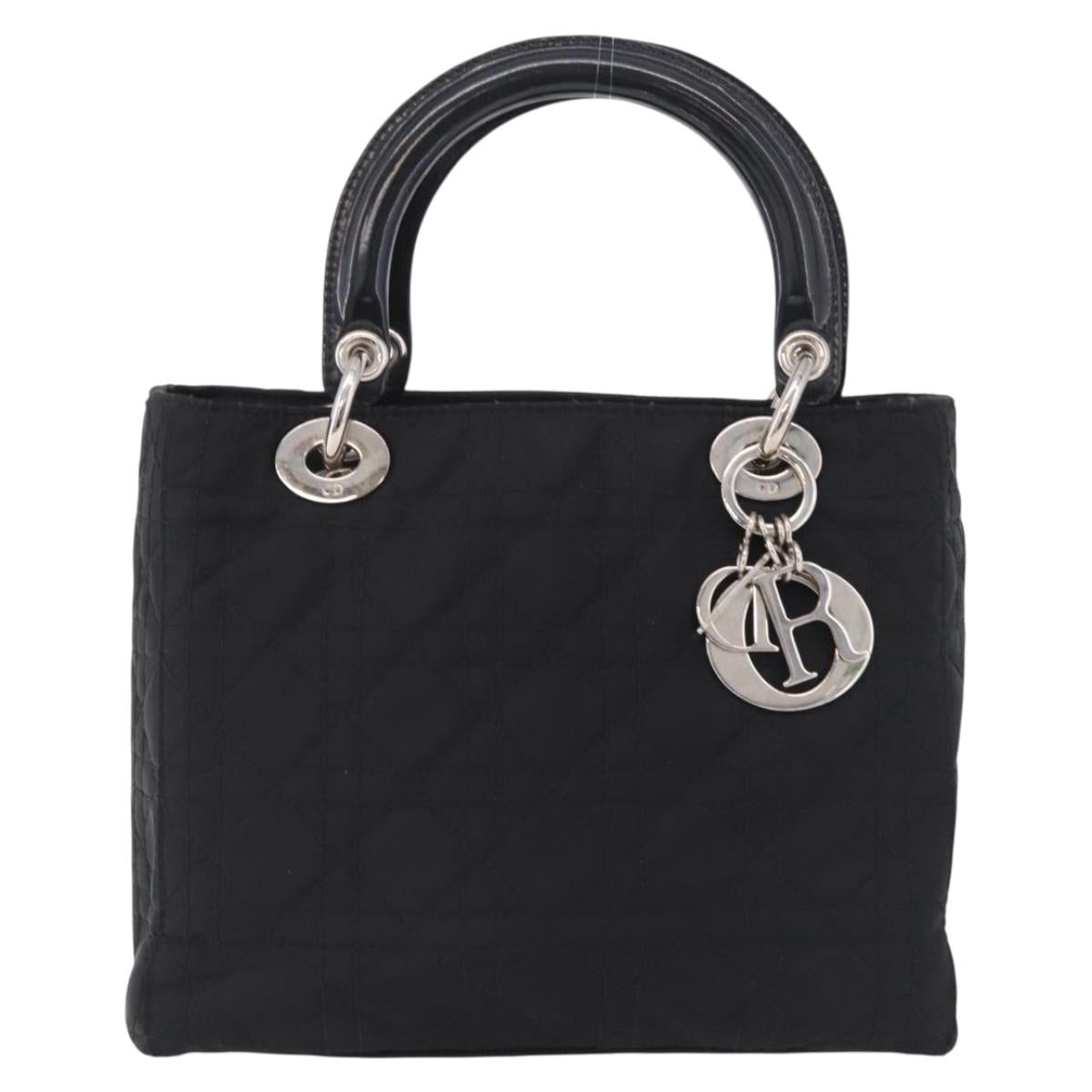 Christian Dior Lady Dior Canage Hand Bag Nylon Black Silver Auth ep16089A