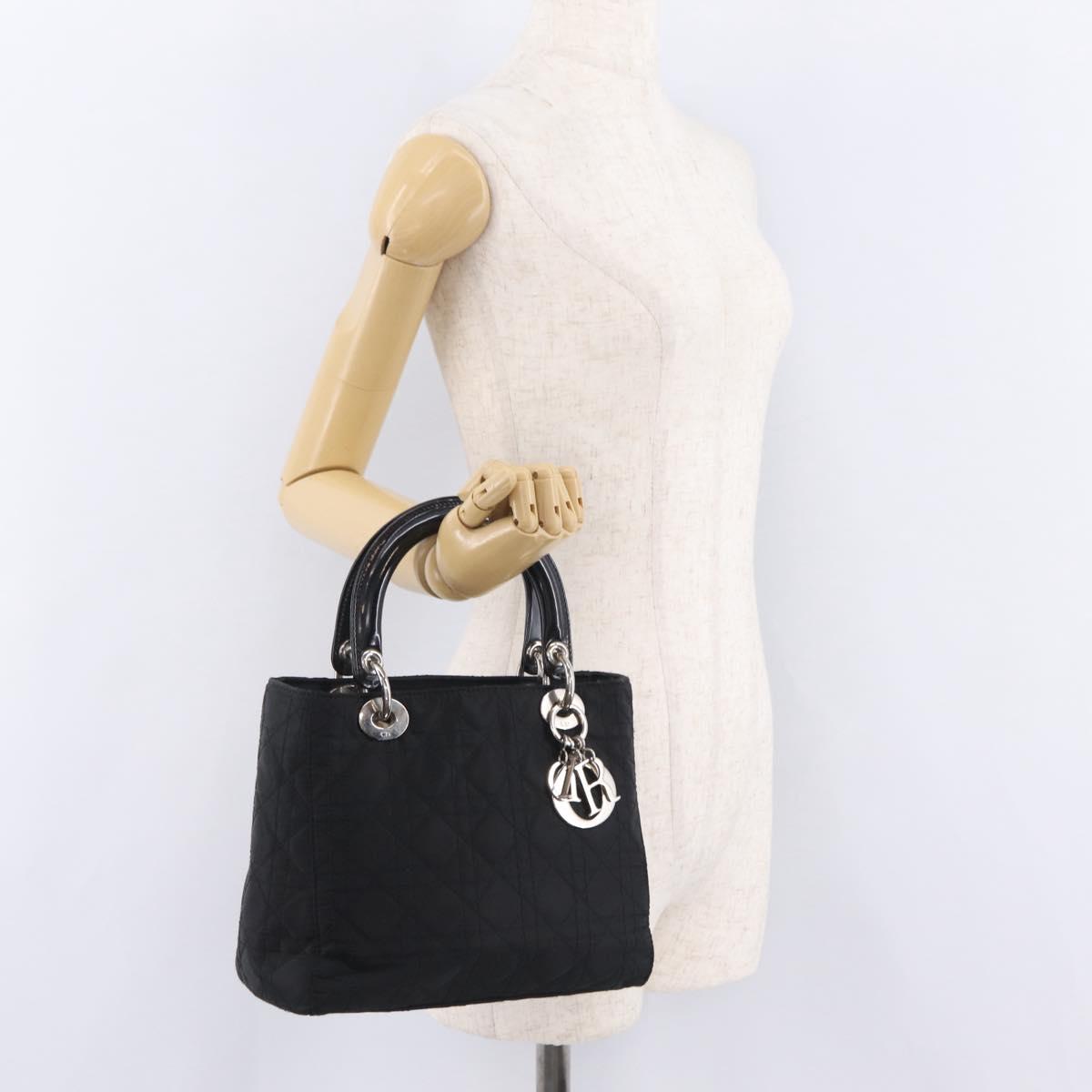 Christian Dior Lady Dior Canage Hand Bag Nylon Black Silver Auth ep16089A