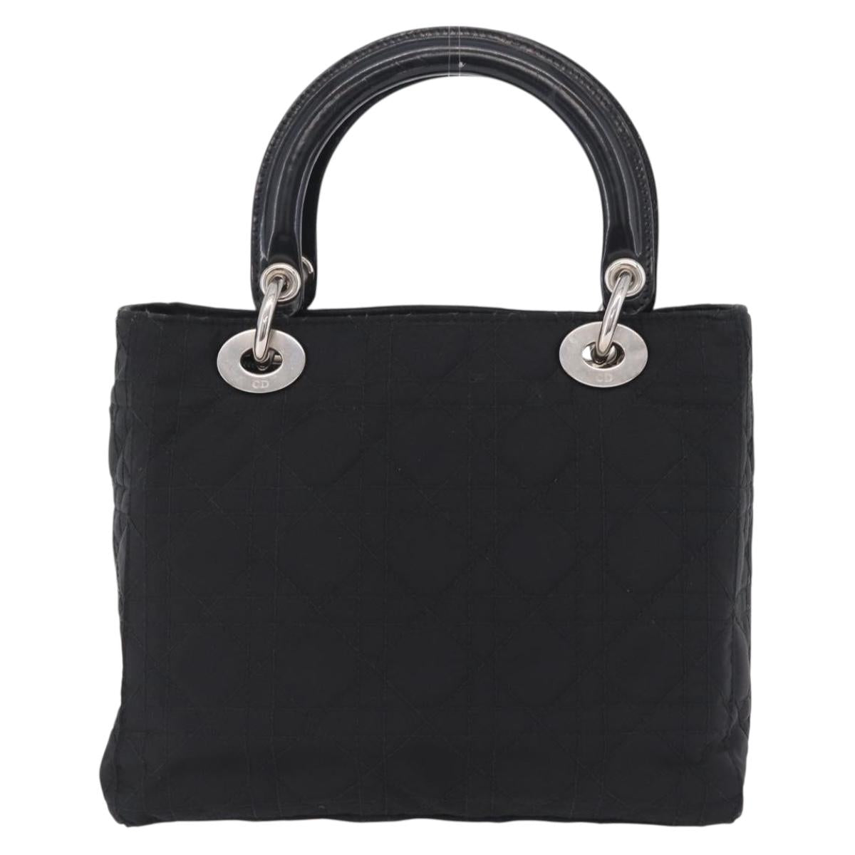 Christian Dior Lady Dior Canage Hand Bag Nylon Black Silver Auth ep16089A
