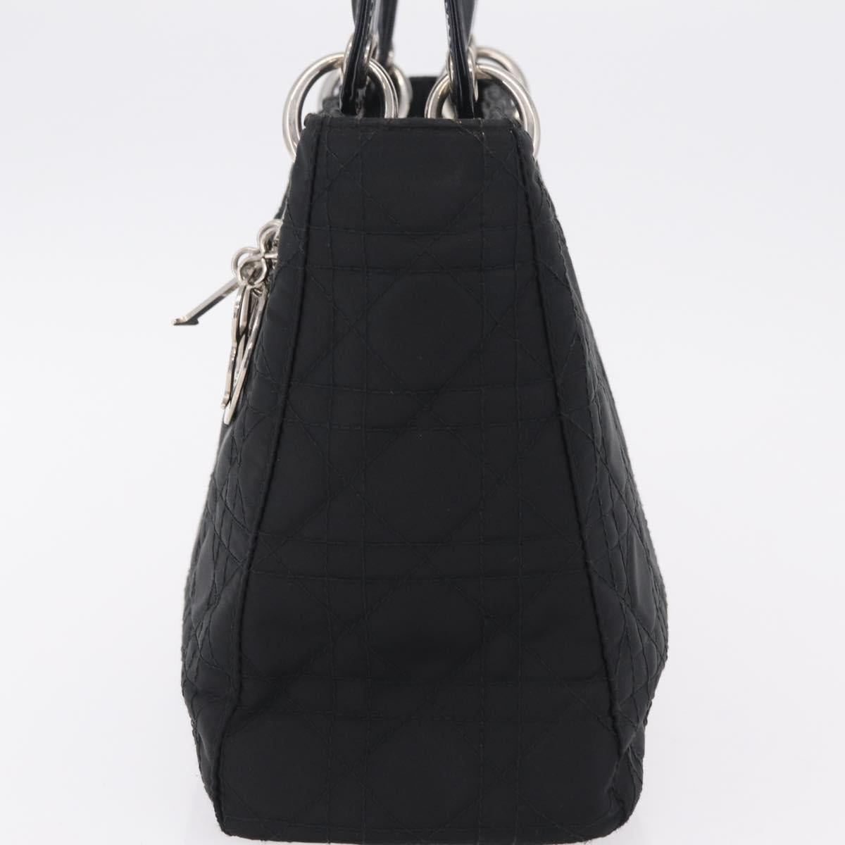 Christian Dior Lady Dior Canage Hand Bag Nylon Black Silver Auth ep16089A