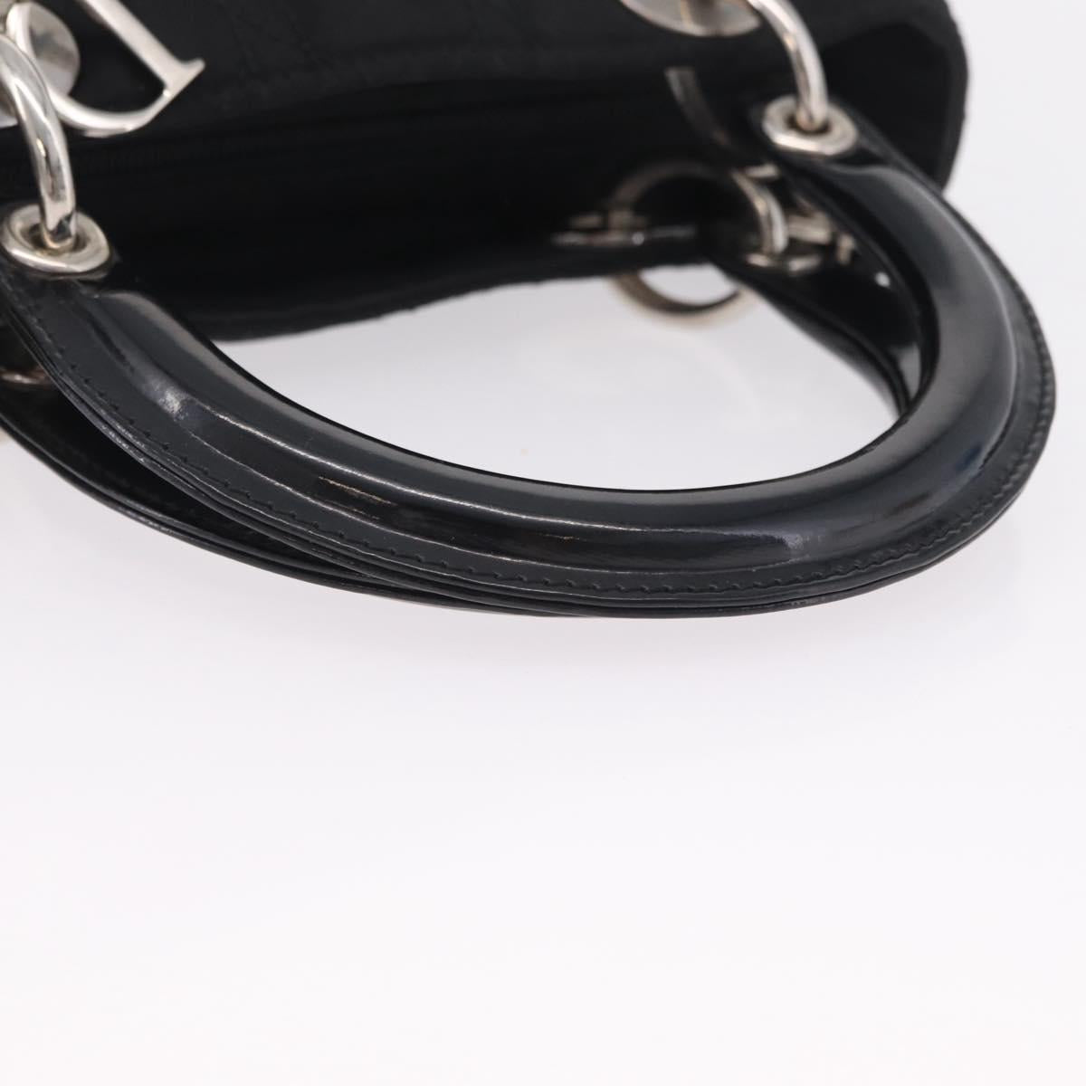 Christian Dior Lady Dior Canage Hand Bag Nylon Black Silver Auth ep16089A
