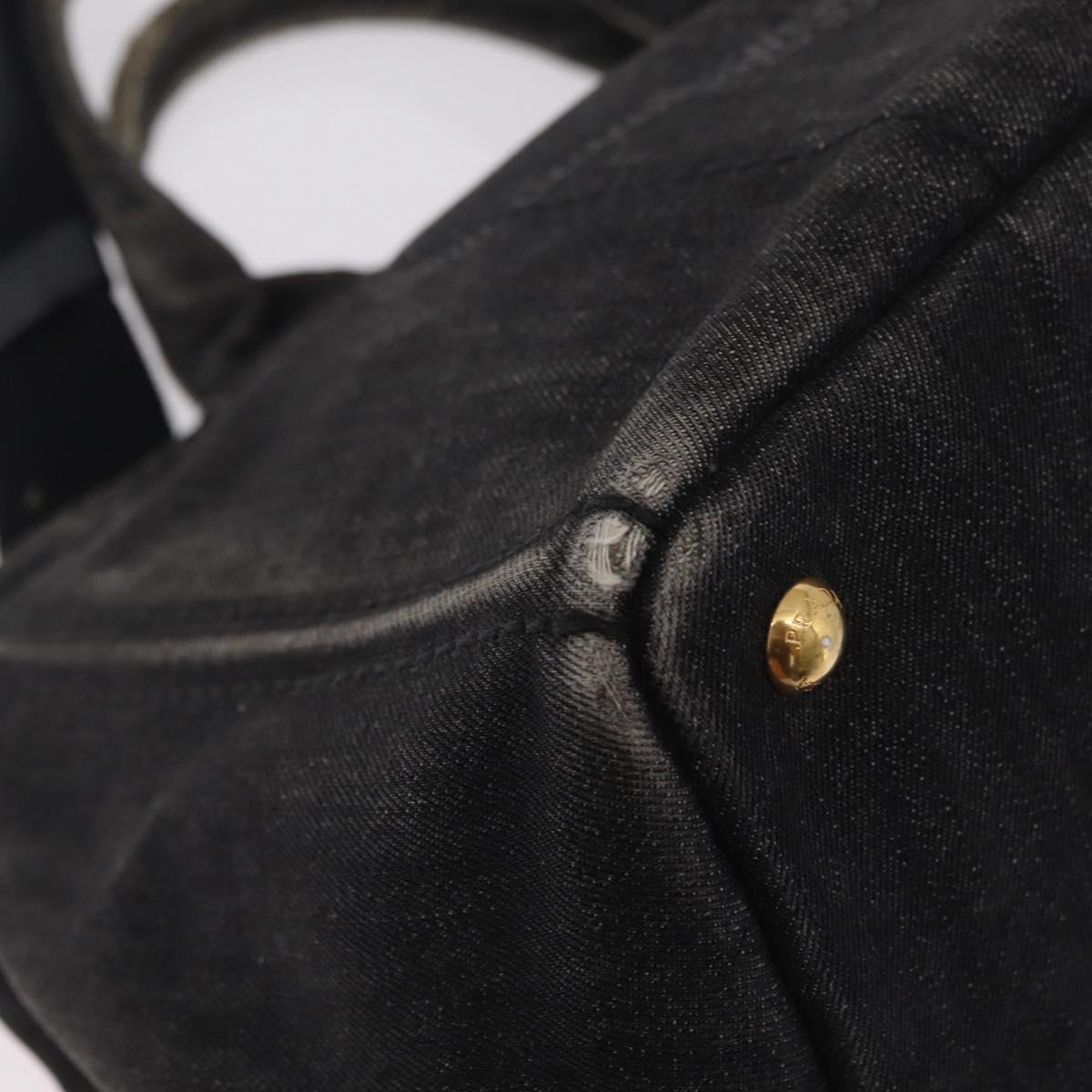 PRADA Canapa MM Hand Bag Canvas 2way Black Gold Auth ep16090