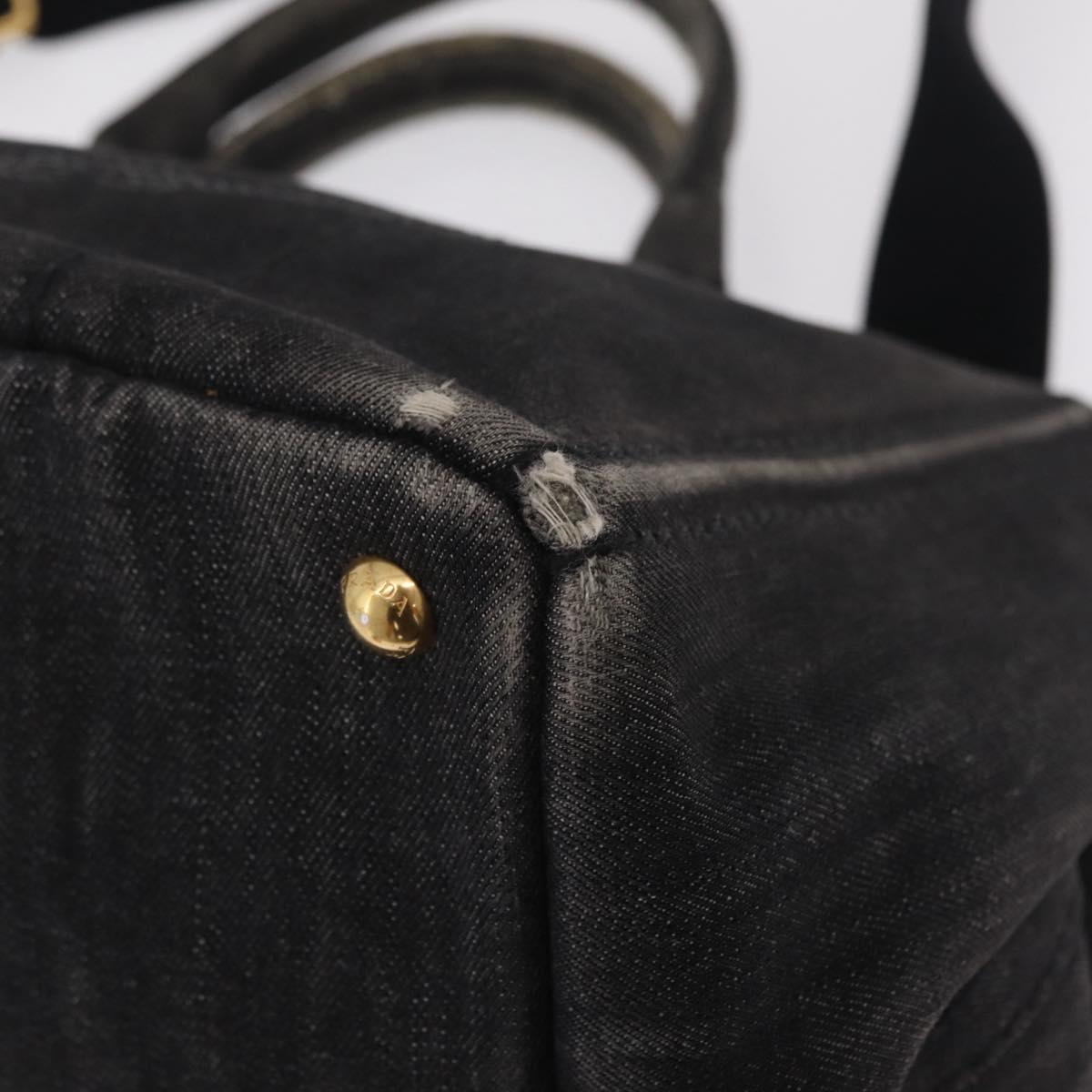 PRADA Canapa MM Hand Bag Canvas 2way Black Gold Auth ep16090