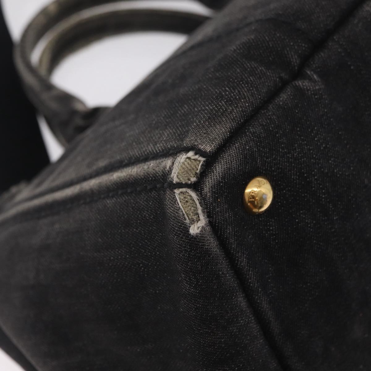 PRADA Canapa MM Hand Bag Canvas 2way Black Gold Auth ep16090