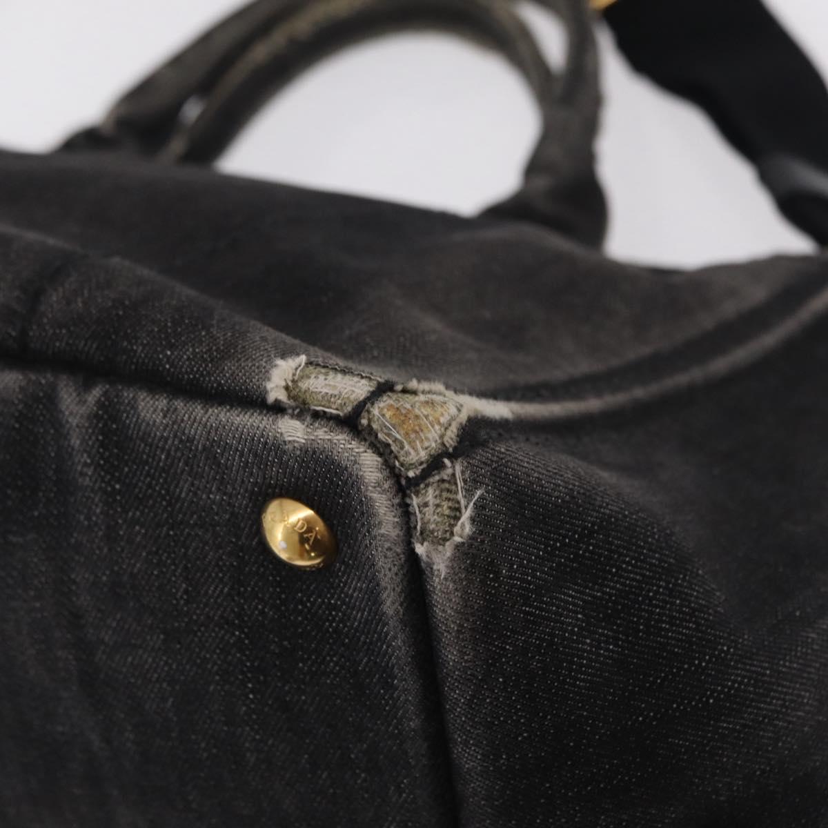 PRADA Canapa MM Hand Bag Canvas 2way Black Gold Auth ep16090