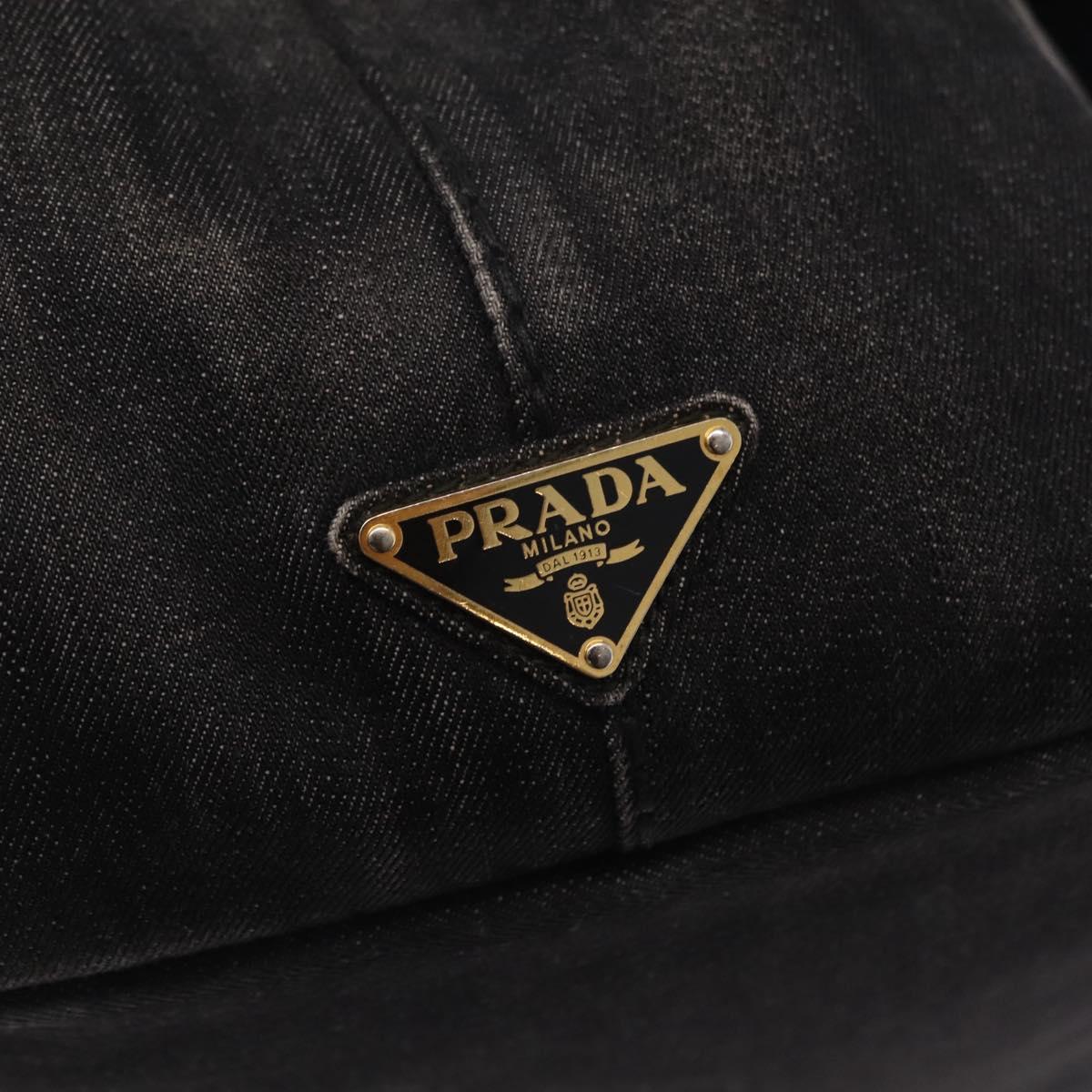 PRADA Canapa MM Hand Bag Canvas 2way Black Gold Auth ep16090