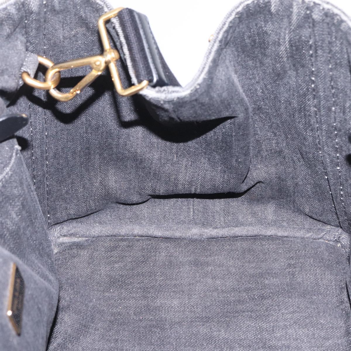 PRADA Canapa MM Hand Bag Canvas 2way Black Gold Auth ep16090