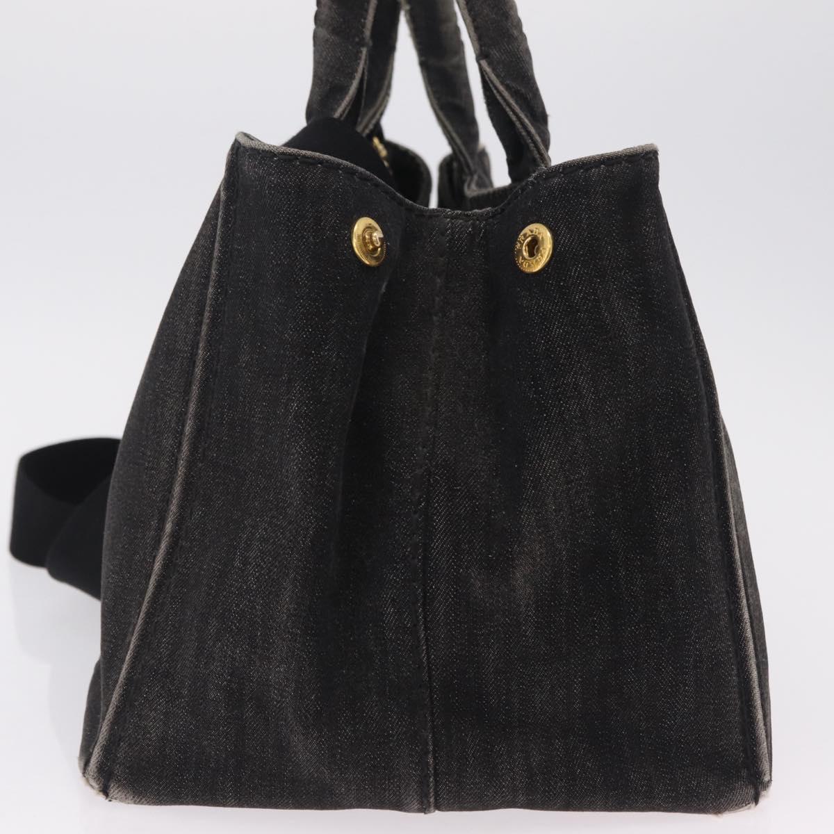 PRADA Canapa MM Hand Bag Canvas 2way Black Gold Auth ep16090