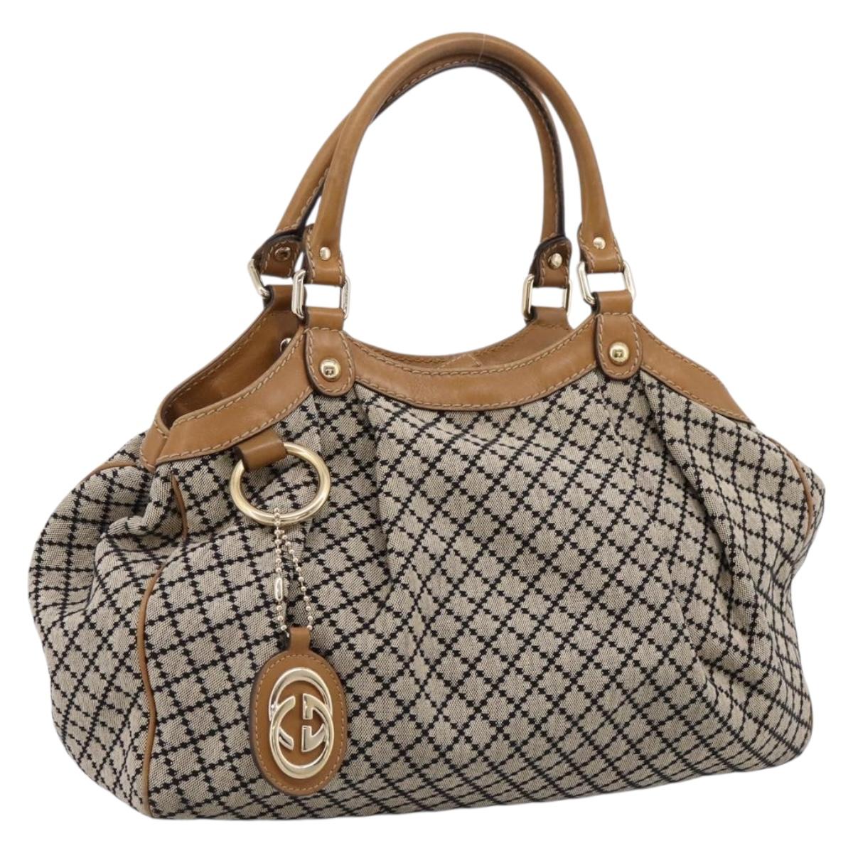 GUCCI Diamante Sukey Hand Bag Canvas Beige Gold 211944 Auth ep16091