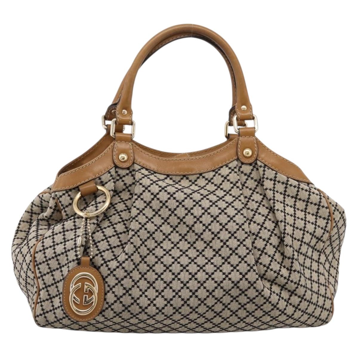 GUCCI Diamante Sukey Hand Bag Canvas Beige Gold 211944 Auth ep16091