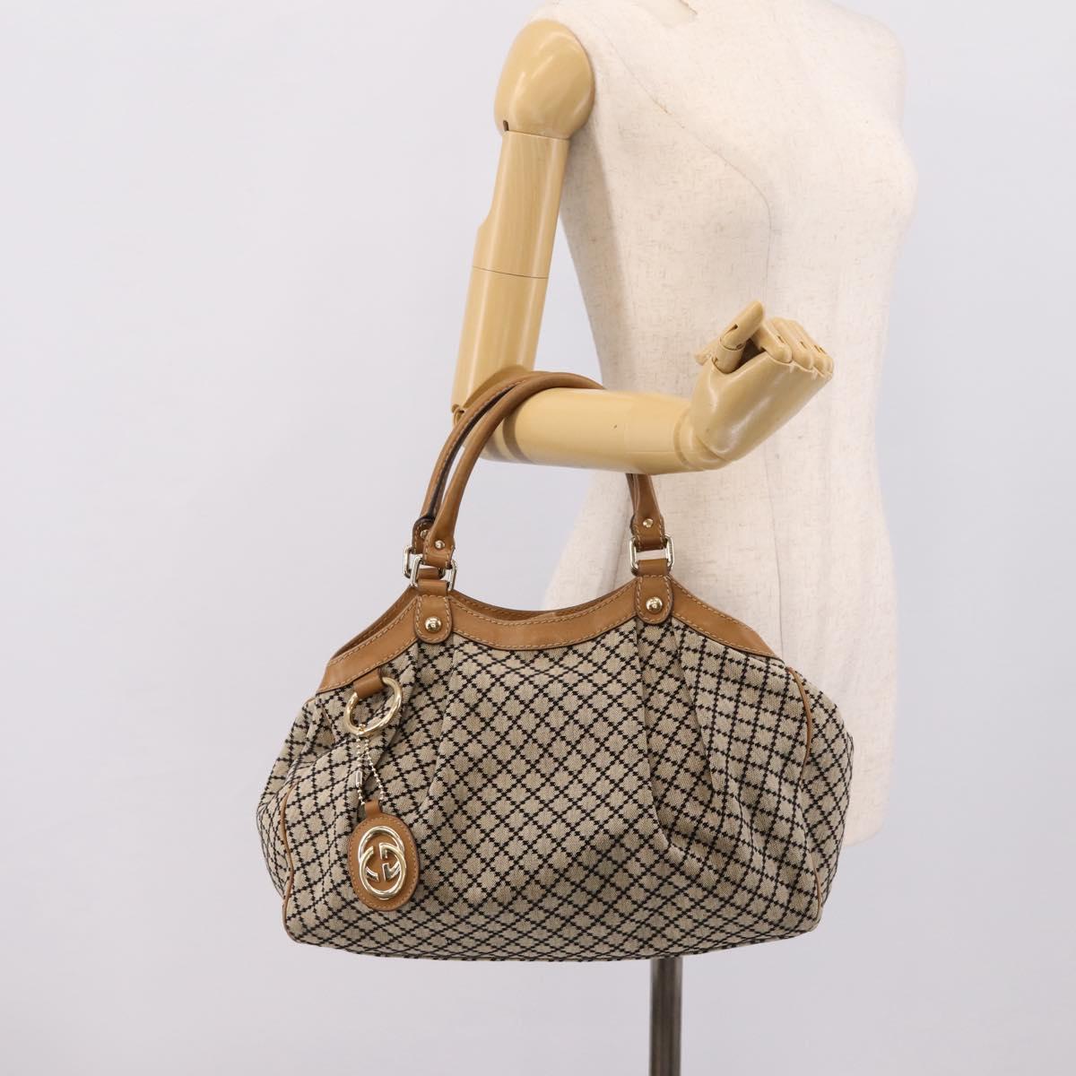 GUCCI Diamante Sukey Hand Bag Canvas Beige Gold 211944 Auth ep16091