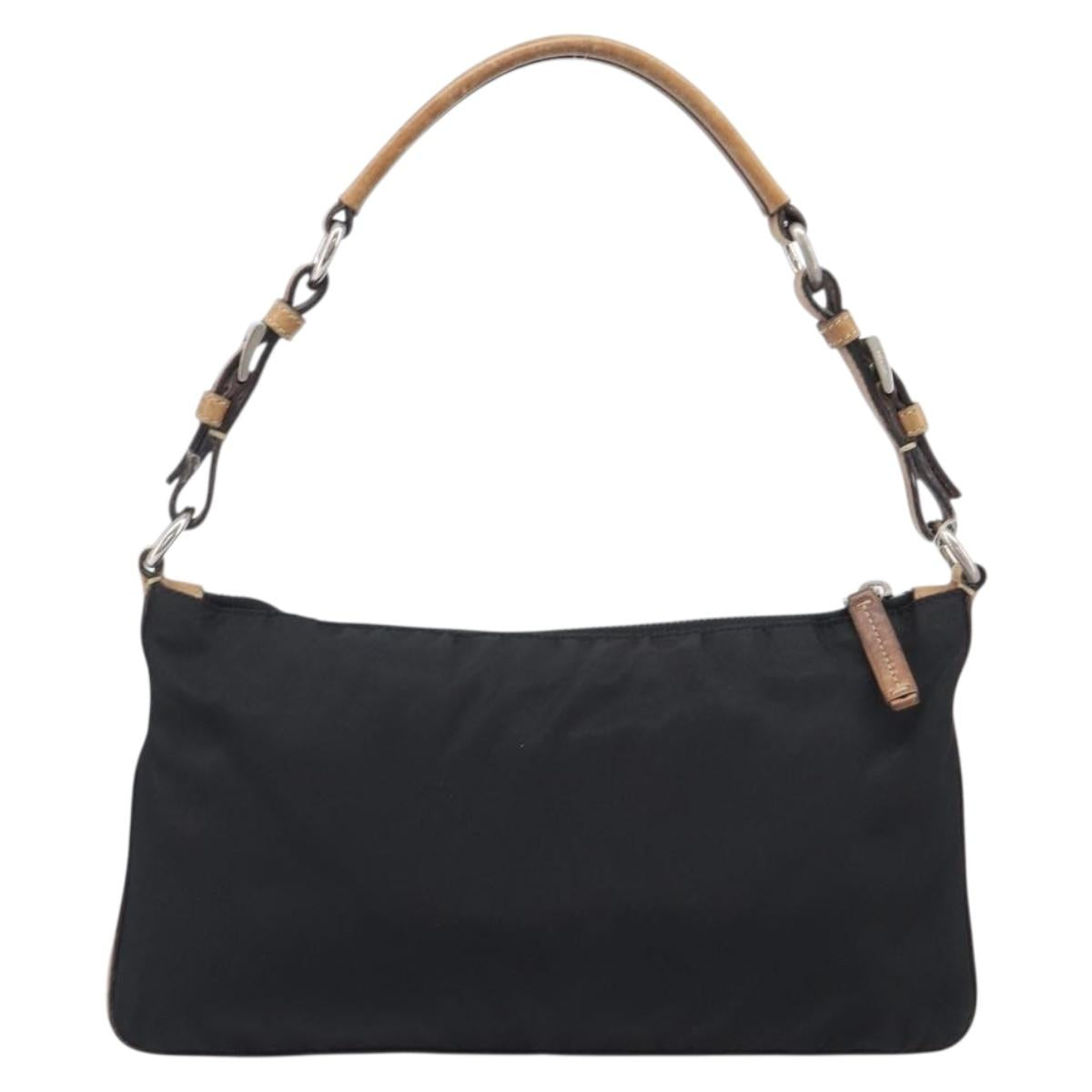PRADA Hand Bag Nylon Black Silver Auth ep16093