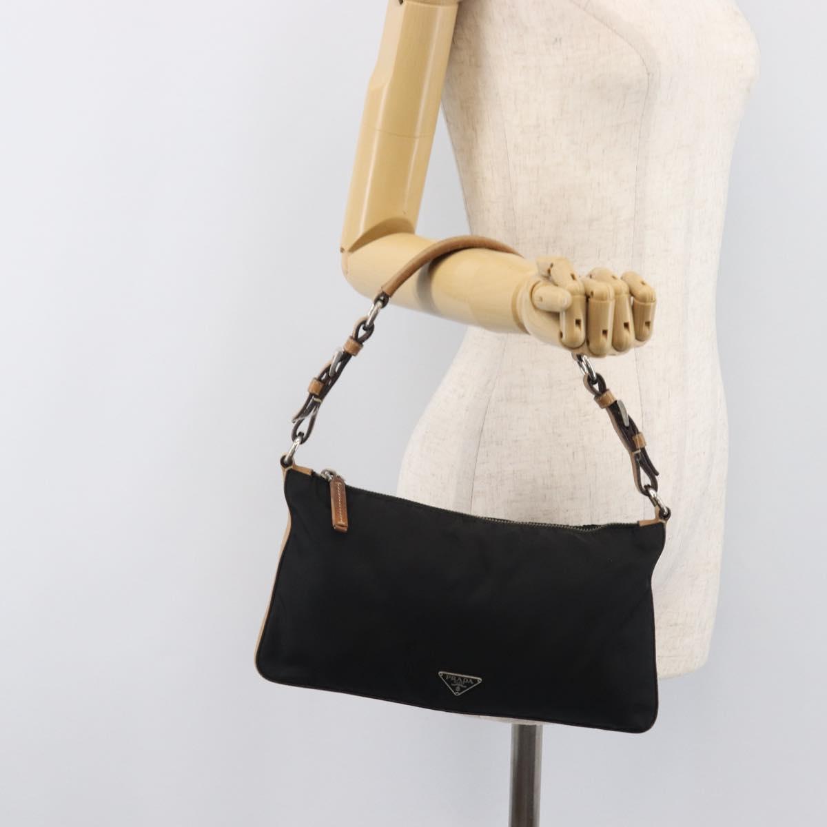 PRADA Hand Bag Nylon Black Silver Auth ep16093
