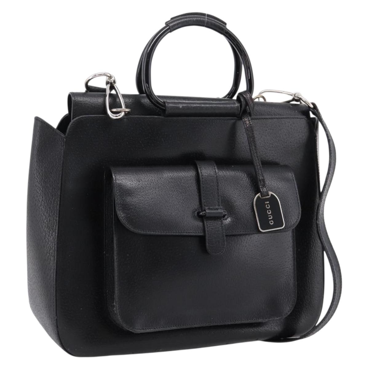 GUCCI Hand Bag Leather 2way Black Silver 000 2058 0307 5 Auth ep16094