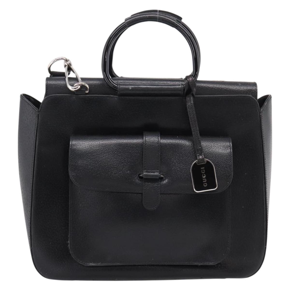 GUCCI Hand Bag Leather 2way Black Silver 000 2058 0307 5 Auth ep16094