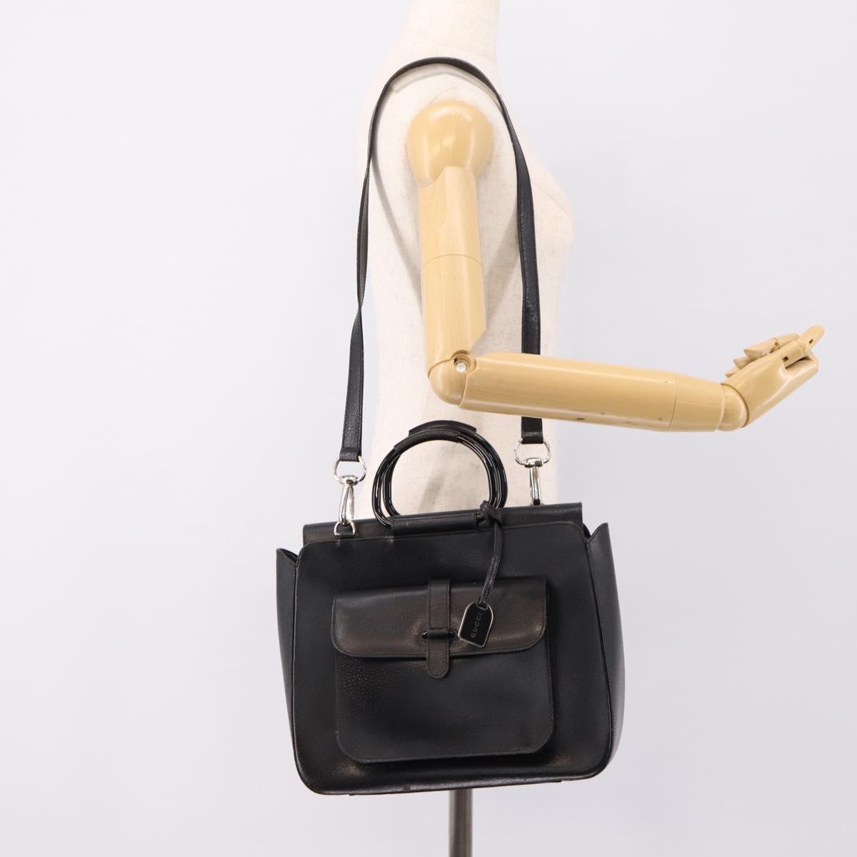 GUCCI Hand Bag Leather 2way Black Silver 000 2058 0307 5 Auth ep16094