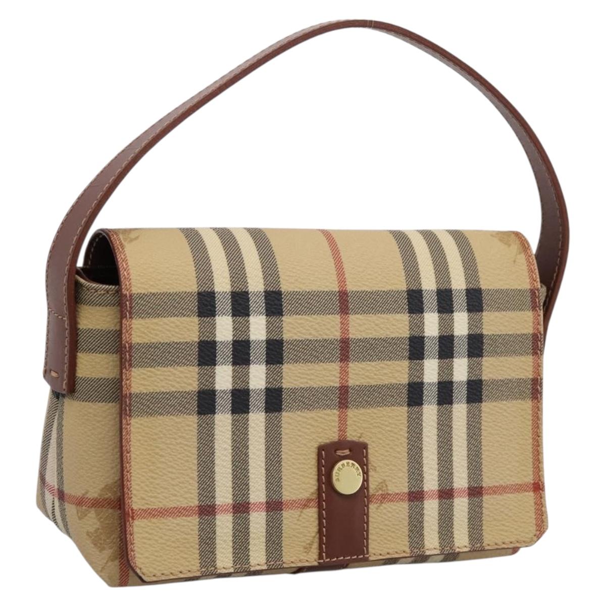 BURBERRY Nova Check Hand Bag PVC Beige Gold Auth ep16099V
