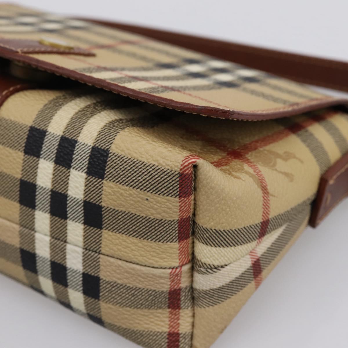 BURBERRY Nova Check Hand Bag PVC Beige Gold Auth ep16099V