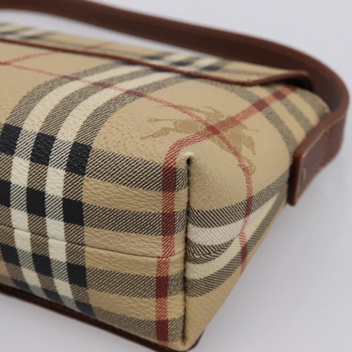 BURBERRY Nova Check Hand Bag PVC Beige Gold Auth ep16099V