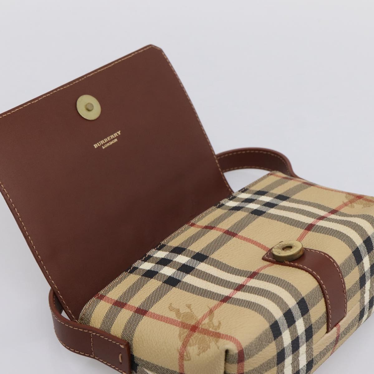 BURBERRY Nova Check Hand Bag PVC Beige Gold Auth ep16099V