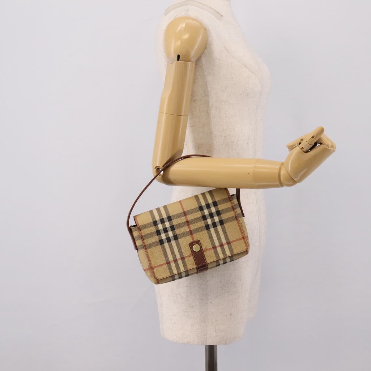 BURBERRY Nova Check Hand Bag PVC Beige Gold Auth ep16099V