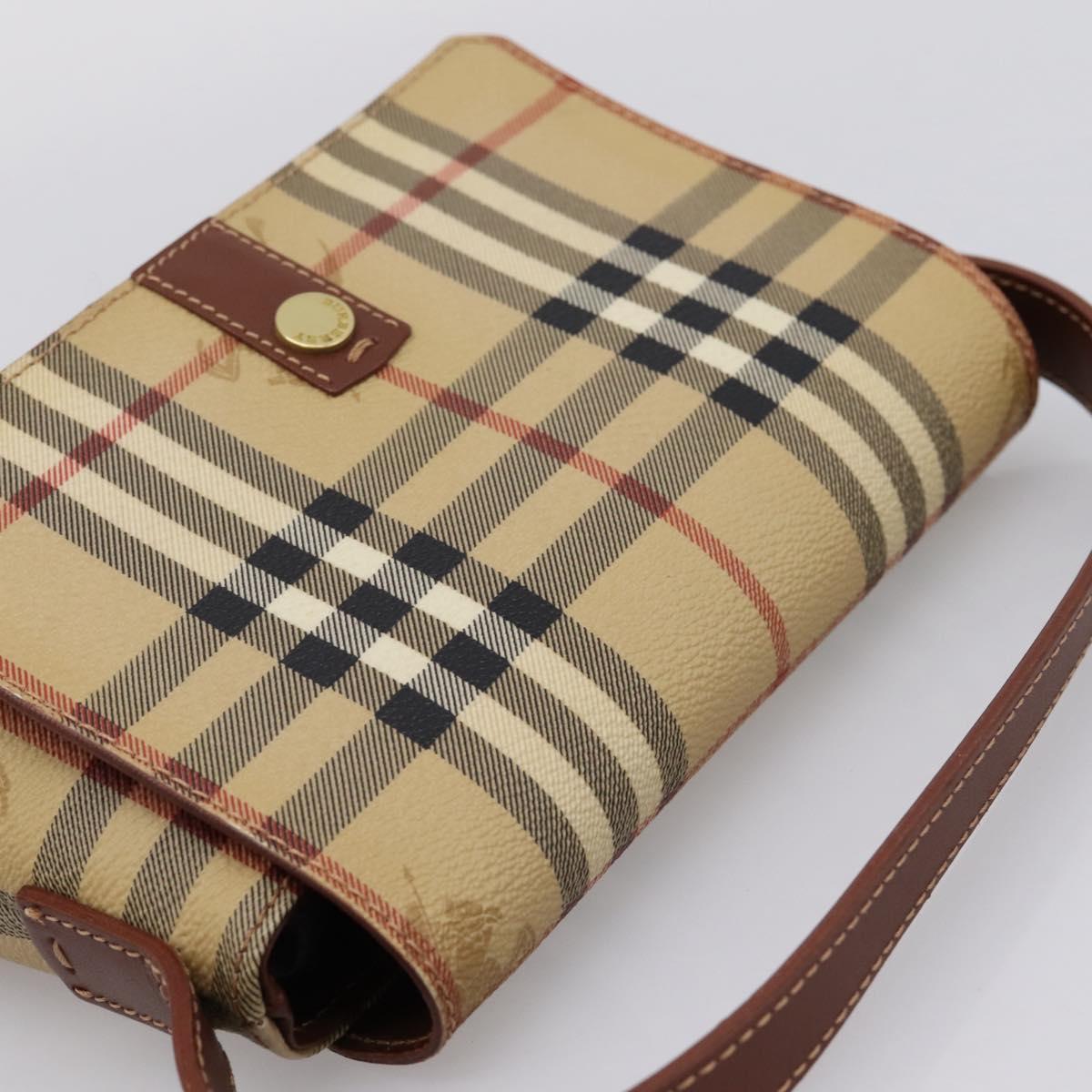 BURBERRY Nova Check Hand Bag PVC Beige Gold Auth ep16099V