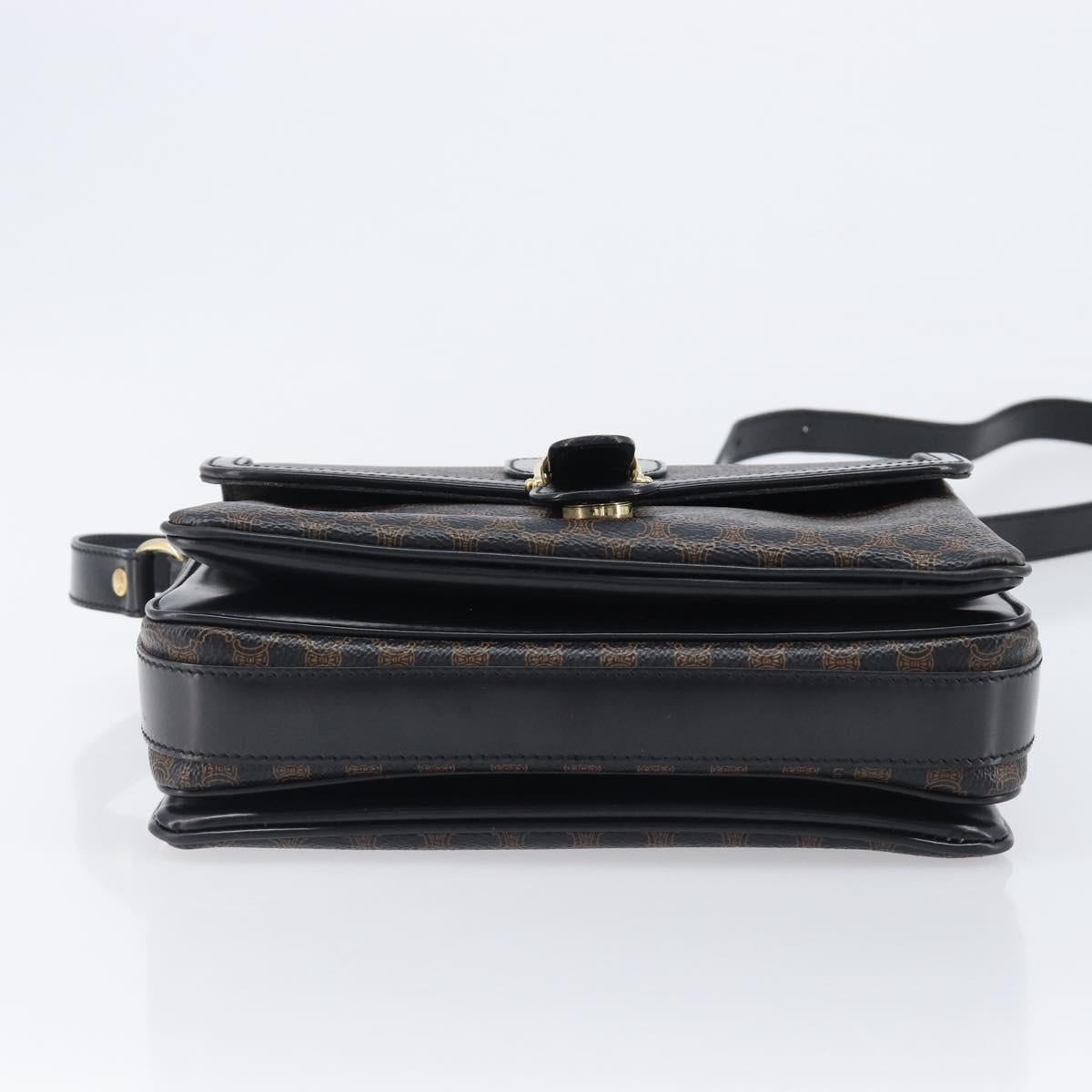 CELINE Macadam Canvas Shoulder Bag PVC Leather Black Gold Auth ep16100