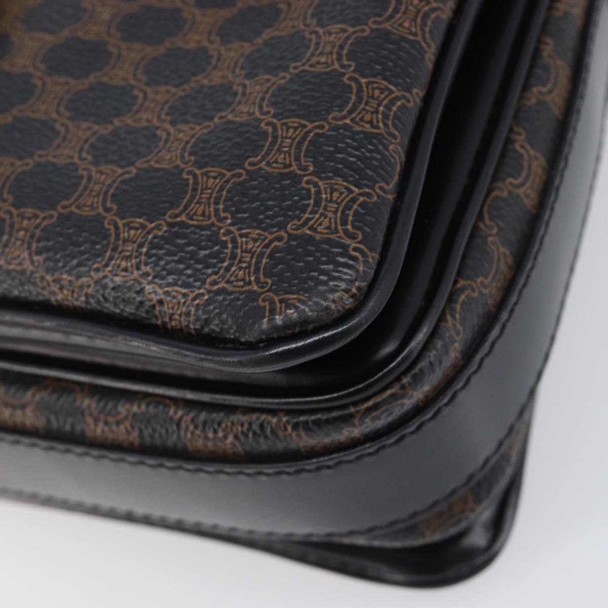 CELINE Macadam Canvas Shoulder Bag PVC Leather Black Gold Auth ep16100