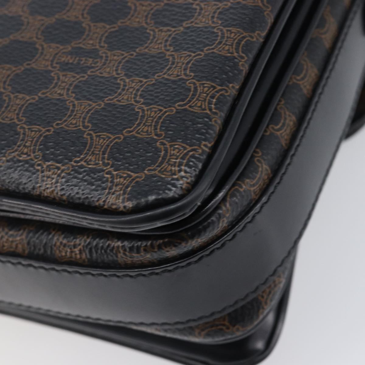 CELINE Macadam Canvas Shoulder Bag PVC Leather Black Gold Auth ep16100