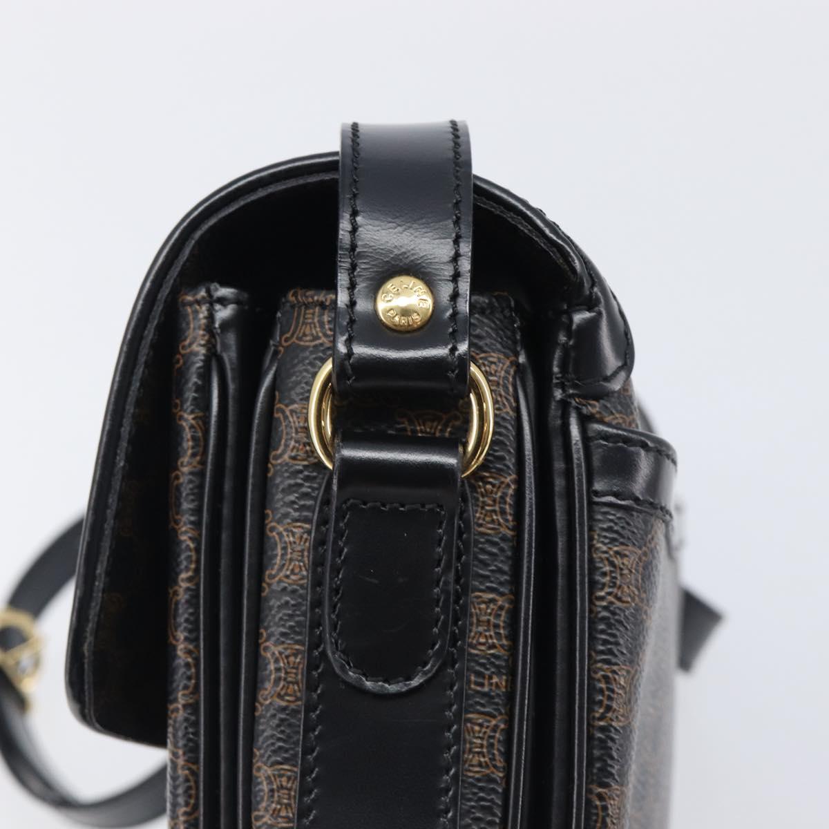 CELINE Macadam Canvas Shoulder Bag PVC Leather Black Gold Auth ep16100