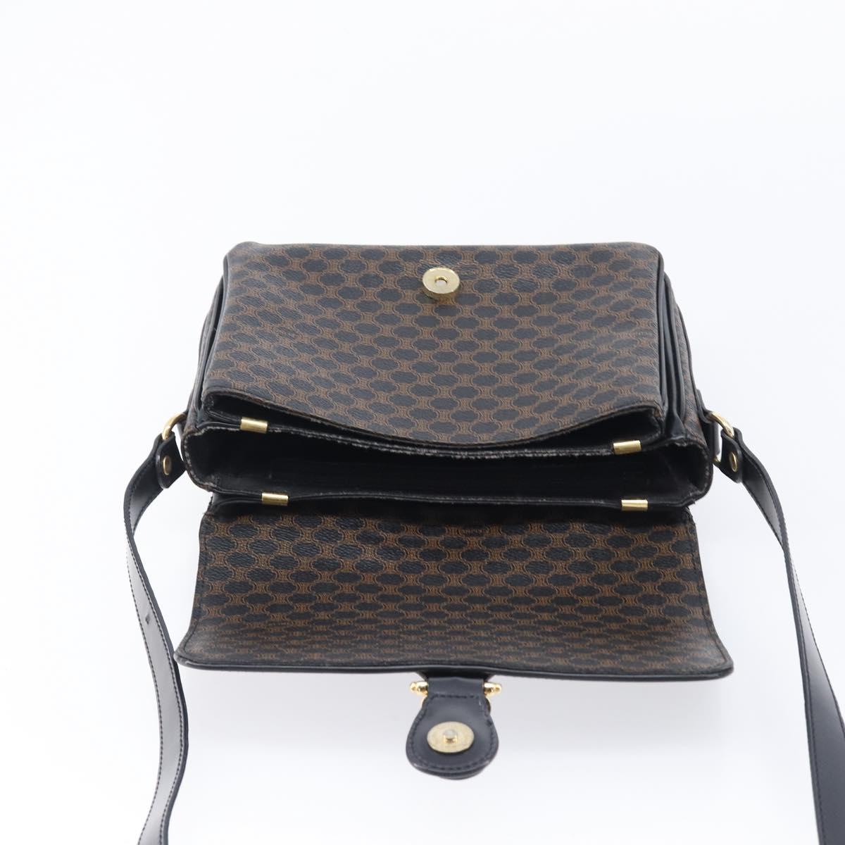 CELINE Macadam Canvas Shoulder Bag PVC Leather Black Gold Auth ep16100