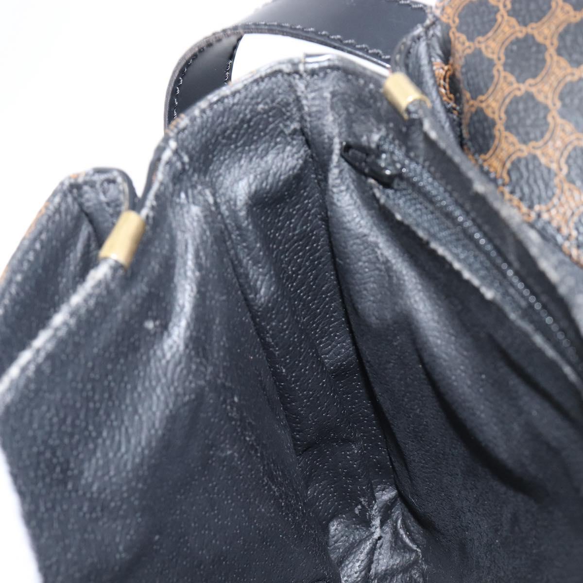 CELINE Macadam Canvas Shoulder Bag PVC Leather Black Gold Auth ep16100